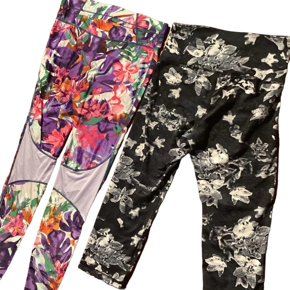 Girls size Juniors Small flower print work out tights lot - Picture 1 of 2